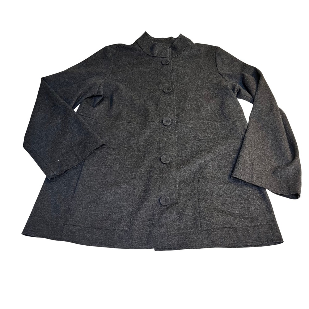 Eileen Fisher Womens Charcoal Gray Mock Neck Button Front Jacket Size M - Picture 7 of 14